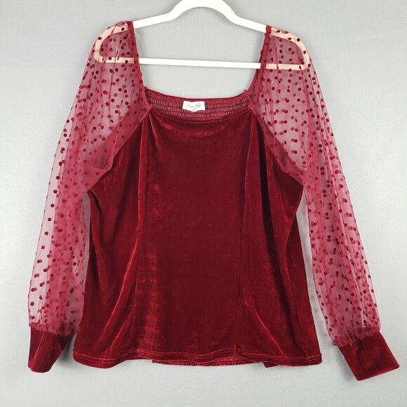 Siren Lily Tops - Siren Lily Women's‎ 1X Sheer Sleeve Velvet Blouse Red Vamp Gothic Steampunk Emo